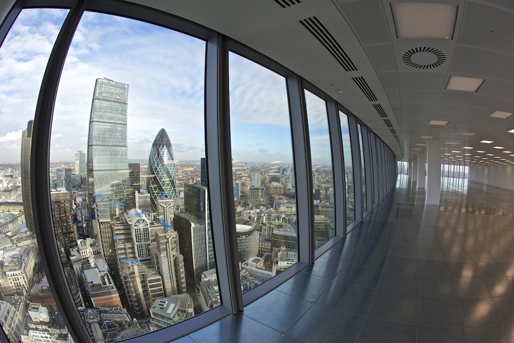 A view of the city from an office building.